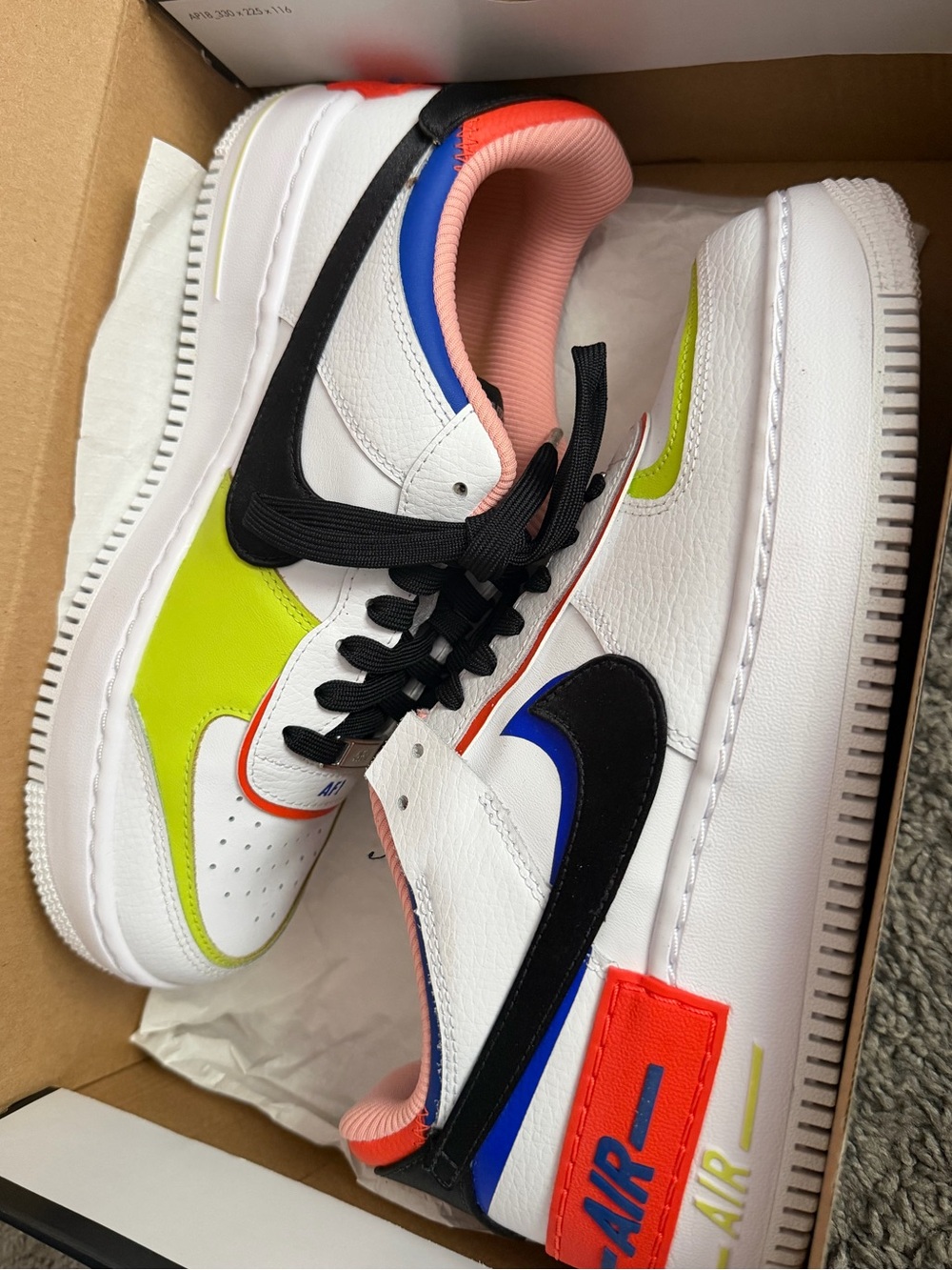 Nike Air Force 1 — White/Neon Lime, Coral, Blue & Black